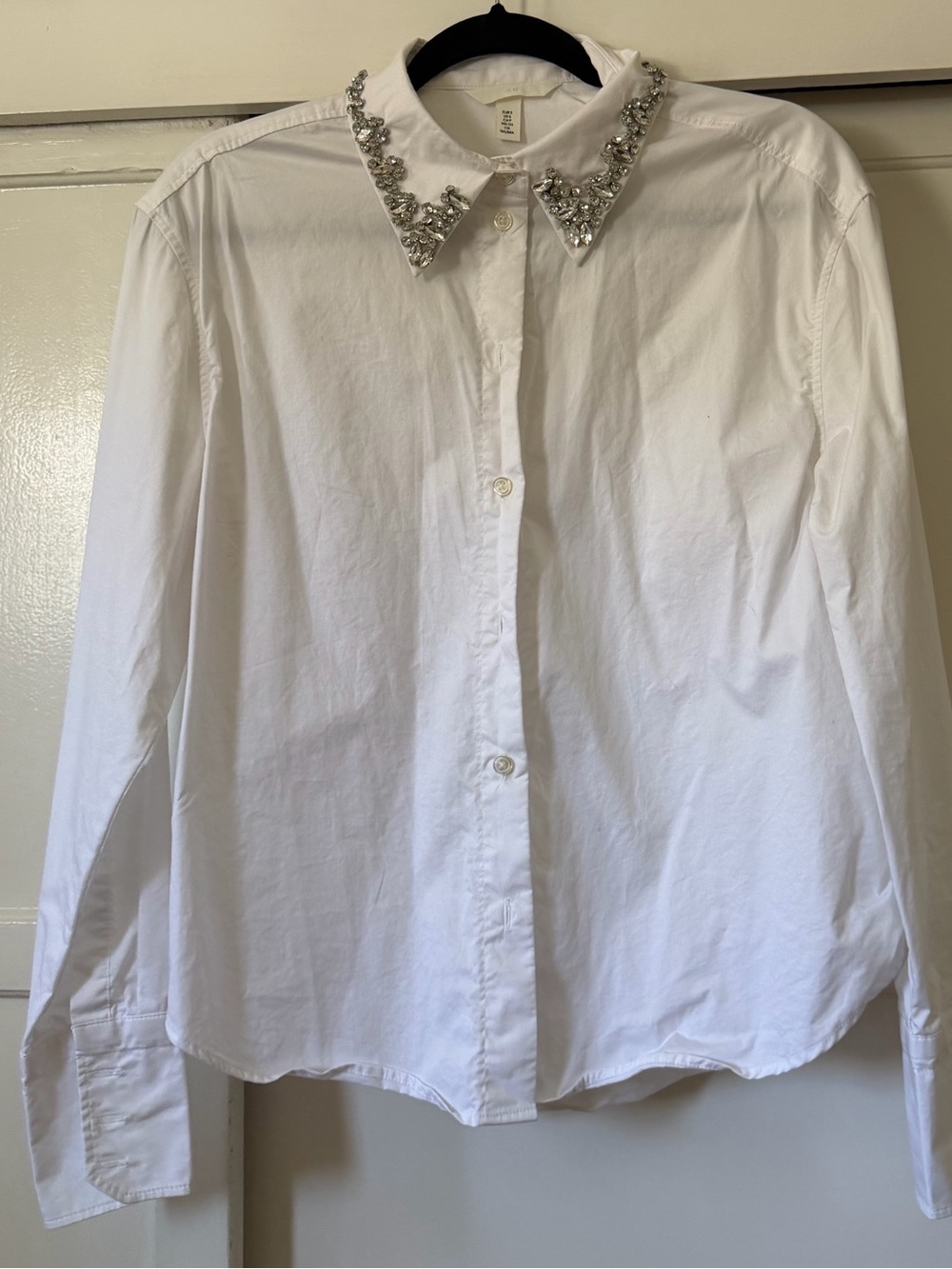 H&M White Button-Down Shirt with Jeweled Collar